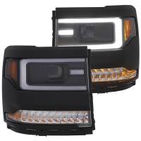 ANZO Headlights, Tail Lights and More  - ANZO 16+ Chevy Silverado 1500 Projector Headlights Plank Style Black w/Amber/Sequential Turn Signal - Image 1