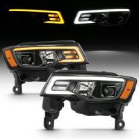 ANZO Headlights, Tail Lights and More  - ANZO 2017-2018 Jeep Grand Cherokee Projector Headlights w/ Plank Style Switchback - Black w/ Amber - Image 2