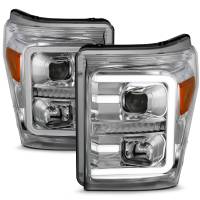 ANZO Headlights, Tail Lights and More  - ANZO 11-16 Ford F-250/F-350/F-450 Projector Headlights w/ Plank Style Switchback Chrome w/Amber - Image 2