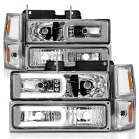 ANZO Headlights, Tail Lights and More  - ANZO 88-98 Chevrolet C1500 Crystal Headlights w/Light Bar Chrome Housing w/ Signal Side Markers 8Pcs - Image 2