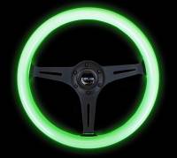 NRG Innovations - NRG Innovations Classic Wood Grain Steering Wheel (350mm) Glow-N-The-Dark Green Grip w/Black 3-Spoke Center - Image 4