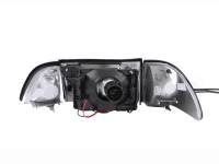 ANZO Headlights, Tail Lights and More  - ANZO 1987-1993 Ford Mustang Crystal Headlights Black w/ Corner Lights 3pc - Image 2