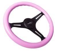 NRG Innovations - NRG Innovations Classic Wood Grain Steering Wheel (350mm) Solid Pink Painted Grip w/Black 3-Spoke Center - Image 3