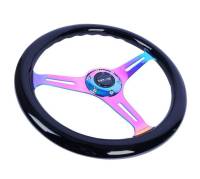 NRG Innovations - NRG Innovations Classic Wood Grain Steering Wheel (350mm) Black Paint Grip w/Neochrome 3-Spoke Center - Image 3