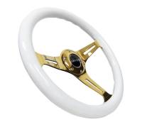 NRG Innovations - NRG Innovations Classic Wood Grain Steering Wheel (350mm) White Grip w/Chrome Gold 3-Spoke Center - Image 2