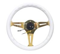 NRG Innovations - NRG Innovations Classic Wood Grain Steering Wheel (350mm) White Grip w/Chrome Gold 3-Spoke Center - Image 4