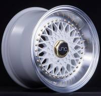 JNC Wheels Rim JNC004S White Machined Lip Gold Rivets 17x8.5 4x100/4x114.3 ET15