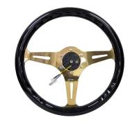 NRG Innovations - NRG Innovations Classic Wood Grain Steering Wheel (350mm) Black Grip w/Chrome Gold 3-Spoke Center - Image 4