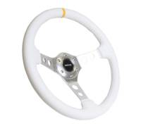 NRG Innovations - NRG Innovations Reinforced Steering Wheel (350mm / 3in. Deep) Wht Leather w/Silver Spoke & Single Yellow Mark - Image 2