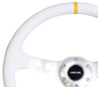 NRG Innovations - NRG Innovations Reinforced Steering Wheel (350mm / 3in. Deep) Wht Leather w/Silver Spoke & Single Yellow Mark - Image 3