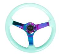 NRG Innovations Reinforc Steering Wheel (350mm / 3in. Deep) Minty Fresh Wood Grain w/Neochrome 3-Spoke Center