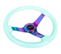 NRG Innovations - NRG Innovations Reinforc Steering Wheel (350mm / 3in. Deep) Minty Fresh Wood Grain w/Neochrome 3-Spoke Center - Image 2