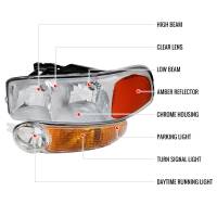 Spec'D Tuning Products - Spec-D 1999-2006 GMC Sierra 1500/2500/3500 Denali/2000-2006 Yukon/Yukon XL Denali Factory Style Headlights and Bumper Lights (Chrome Housing/Clear Lens) - Image 3