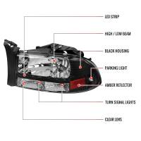 Spec'D Tuning Products - Spec-D 1997-2004 Dodge Dakota/ 1998-2003 Durango SMD LED Light Strip Factory Style Crystal Headlights (Matte Black Housing/Clear Lens) - Image 3