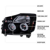 Spec'D Tuning Products - Spec-D 2004-2015 Nissan Titan/ 2004-2007 Armada Dual Halo Projector Headlights (Glossy Black Housing/Smoke Lens) - Image 3