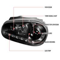 Spec'D Tuning Products - Spec-D 1999-2006 Volkswagen Golf Mk4 GTI/R32 Cabrio Projector Headlights w/ R8 Style LED Light Strip (Matte Black Housing/Clear Lens) - Image 2