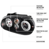 Spec'D Tuning Products - Spec-D 1999-2006 Volkswagen Golf Mk4 GTI/R32 Cabrio Dual Halo Projector Headlights (Matte Black Housing/Clear Lens) - Image 4