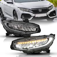 ANZO Headlights, Tail Lights and More  - ANZO 16-17 Honda Civic Projector Headlights Plank Style Black w/Amber/Sequential Turn Signal - Image 1