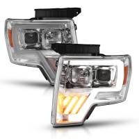 ANZO Headlights, Tail Lights and More  - ANZO 2009-2014 Ford F-150 Projector Headlight Chrome Amber - Image 2