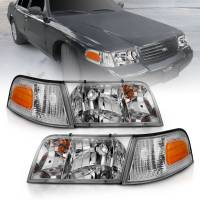 ANZO Headlights, Tail Lights and More  - ANZO 1998-2005 Ford Crown Victoria Crystal Headlight Chrome With Bumper Light (OE) - Image 1