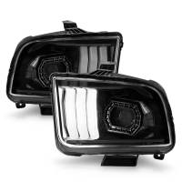 ANZO Headlights, Tail Lights and More  - ANZO 05-09 Ford Mustang (w/Factory Halogen HL Only) Projector Headlights w/Light Bar Black Housing - Image 2