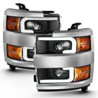 ANZO Headlights, Tail Lights and More  - ANZO 2015-2016 Chevrolet Silverado Projector Headlights w/ Plank Style Design Black w/ Amber - Image 2