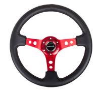 NRG Innovations - NRG Innovations Reinforced Steering Wheel (350mm / 3in. Deep) Blk Leather w/Red Circle Cutout Spokes - Image 2