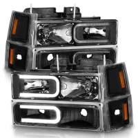 ANZO Headlights, Tail Lights and More  - ANZO 88-98 Chevrolet C1500 Crystal Headlights w/ Light Bar Black Housing w/ Signal Side Markers 8Pcs - Image 2