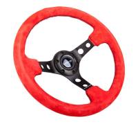 NRG Innovations - NRG Innovations Reinforced Steering Wheel (350mm / 3in. Deep) Red Suede w/Blk Circle Cutout Spokes - Image 2