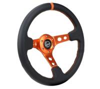 NRG Innovations - NRG Innovations Reinforce Steering Wheel (350mm / 3in. Deep) Blk Leather, Orange Center Mark w/ Orange Stitching - Image 2