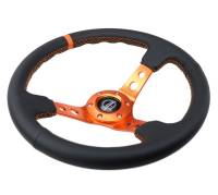 NRG Innovations - NRG Innovations Reinforce Steering Wheel (350mm / 3in. Deep) Blk Leather, Orange Center Mark w/ Orange Stitching - Image 3