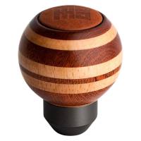 Momo Targa Heritage Shift Knob - Round Wood, Layered Mahogany and Beechwood, Leather Insert Top