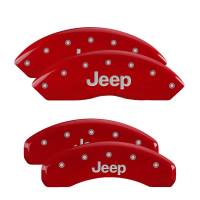 MGP Caliper Covers Red finish, Silver JEEP for 2007-2018 Jeep Wrangler / 2008-2012 Jeep Liberty