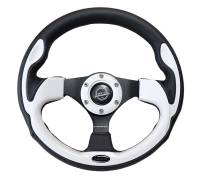 NRG Innovations Reinforced Steering Wheel (320mm) Blk w/White Trim & 4mm 3-Spoke