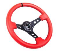 NRG Innovations - NRG Innovations Reinforced Steering Wheel (350mm / 3in. Deep) Red Leather/Blk Stitch w/Blk Spokes (Hole Cutouts) - Image 2