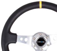 NRG Innovations - NRG Innovations Reinforced Steering Wheel (350mm / 3in. Deep) Blk Leather w/Circle Cut Spokes & Single Yellow CM - Image 2