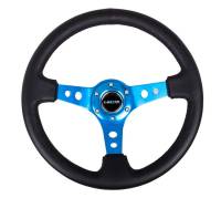 NRG Innovations Reinforced Steering Wheel (350mm / 3in. Deep) Blk Leather w/Blue Circle Cutout Spokes