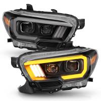 ANZO 2016-2017 Toyota Tacoma Projector Headlights w/ Plank Style Switchback Black w/ Amber w/ DRL