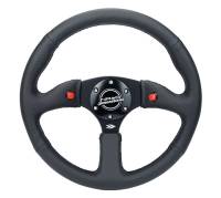 NRG Innovations Reinforced Steering Wheel (350mm/ 2.5in. Deep) Sport Leather Racing/ 4mm Matte Black Spoke