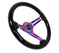 NRG Innovations - NRG Innovations Reinforced Steering Wheel (350mm / 3in. Deep) Blk Wood w/Blk Matte Spoke/Neochrome Center Mark - Image 2