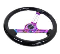 NRG Innovations - NRG Innovations Reinforced Steering Wheel (350mm / 3in. Deep) Blk Wood w/Blk Matte Spoke/Neochrome Center Mark - Image 3