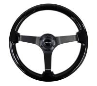 NRG Innovations Reinforced Steering Wheel (350mm / 3in. Deep) Black w/Black Chrome Solid 3-Spoke Center