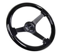 NRG Innovations - NRG Innovations Reinforced Steering Wheel (350mm / 3in. Deep) Black w/Black Chrome Solid 3-Spoke Center - Image 2