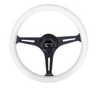 NRG Innovations Classic Wood Grain Steering Wheel (350mm) Glow-N-The-Dark Green Grip w/Black 3-Spoke Center