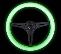 NRG Innovations - NRG Innovations Classic Wood Grain Steering Wheel (350mm) Glow-N-The-Dark Green Grip w/Black 3-Spoke Center - Image 4