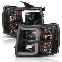 ANZO Headlights, Tail Lights and More  - ANZO 07-13 Chevrolet Silverado 1500 Plank Style Projector Headlights Black w/ Amber - Image 2