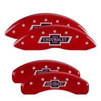 MGP Caliper Covers Red finish, Silver 100 Anniversary Chevrolet for 2019-2019 Chevrolet Silverado 1500