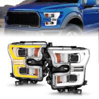 ANZO Headlights, Tail Lights and More  - ANZO 15-17 Ford F-150 LED Projector Headlights - w/ Light Bar Switchback Chrome Housing - Image 2