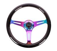 NRG Innovations Classic Wood Grain Steering Wheel (350mm) Black Paint Grip w/Neochrome 3-Spoke Center