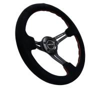 NRG Innovations - NRG Innovations Reinforced Steering Wheel (350mm / 3in. Deep) Blk Suede w/Red Stitching & 5mm Spokes w/Slits - Image 3